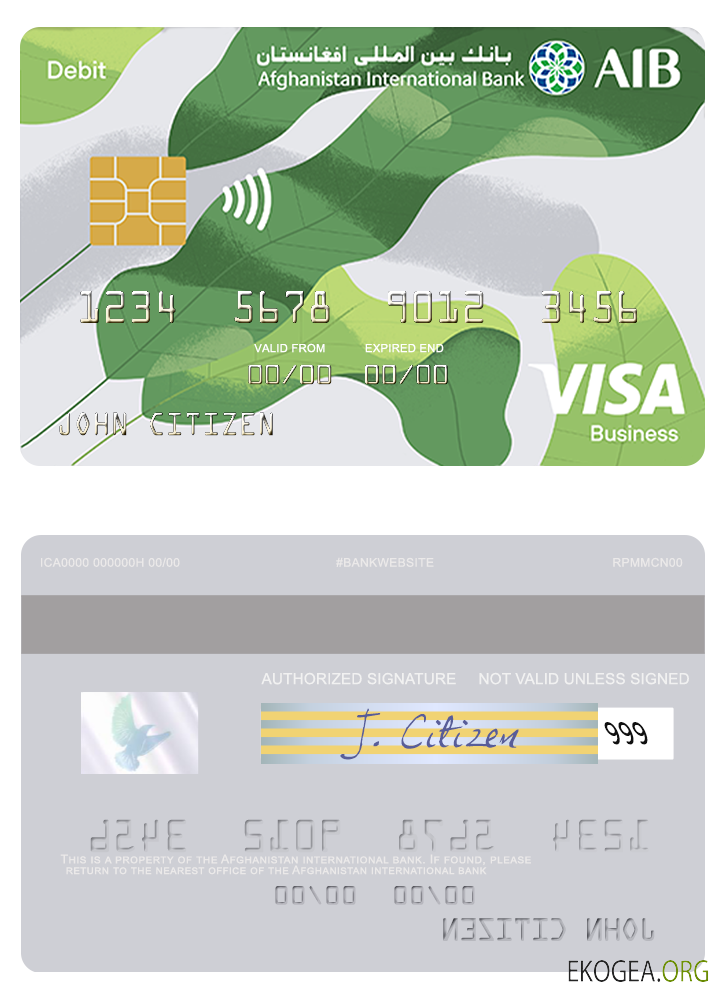 Carte de débit professionnelle avec visa bancaire international pour l'Afghanistan